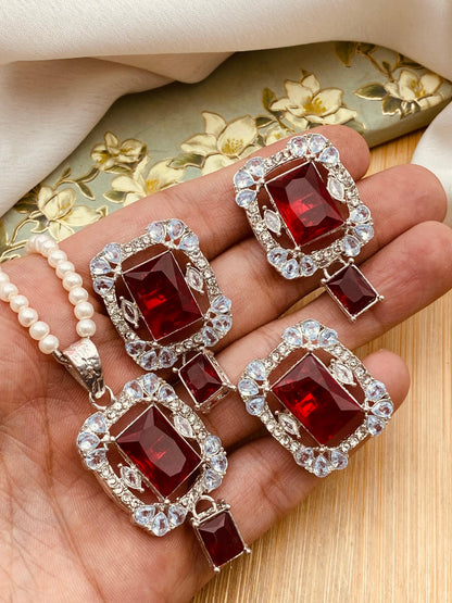 Zirconia square Locket Combo set with Mala-2459 Nayab Jewellery