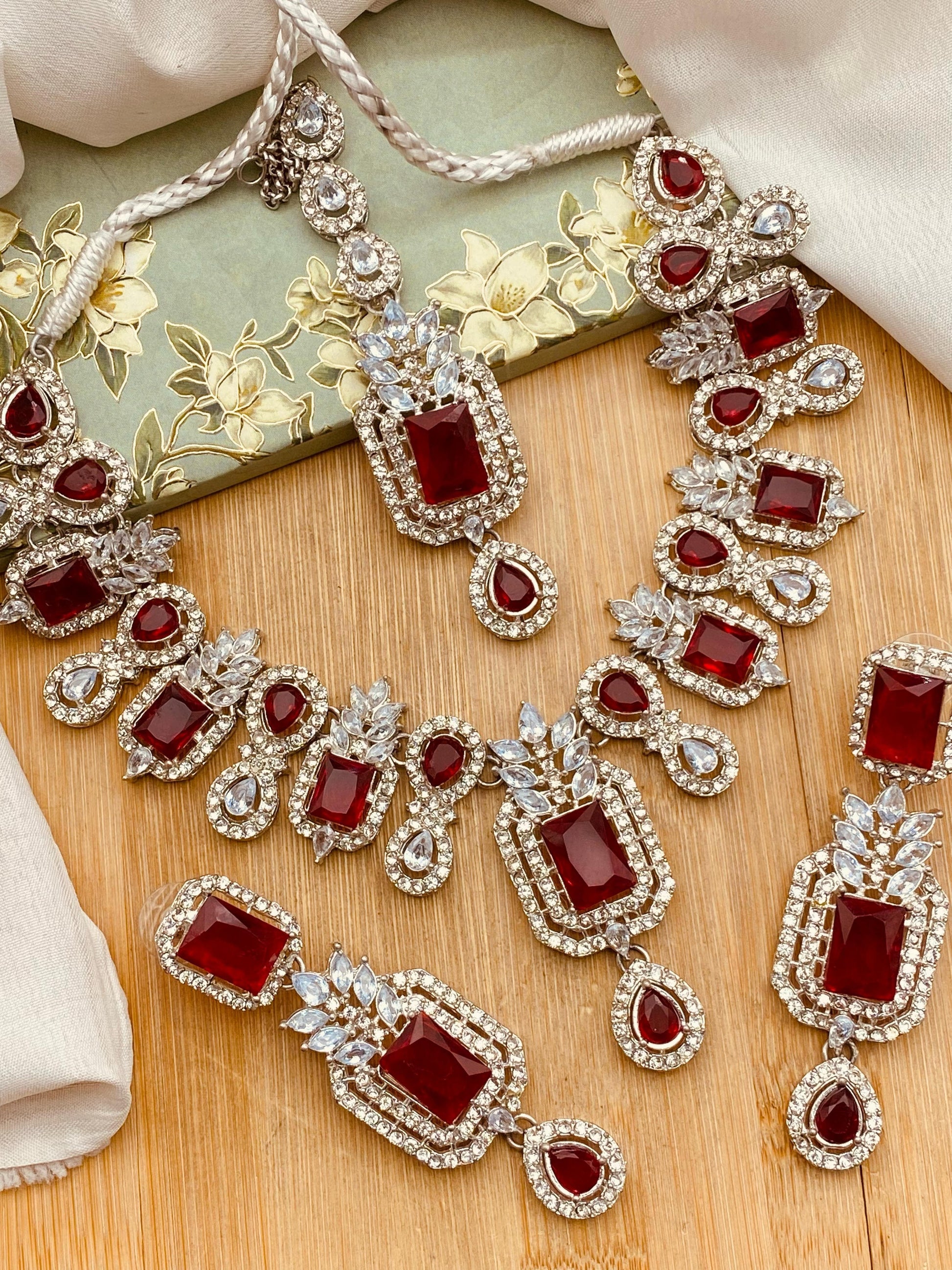 Zirconia Doublet stones Necklace set-2572 Nayab Jewellery