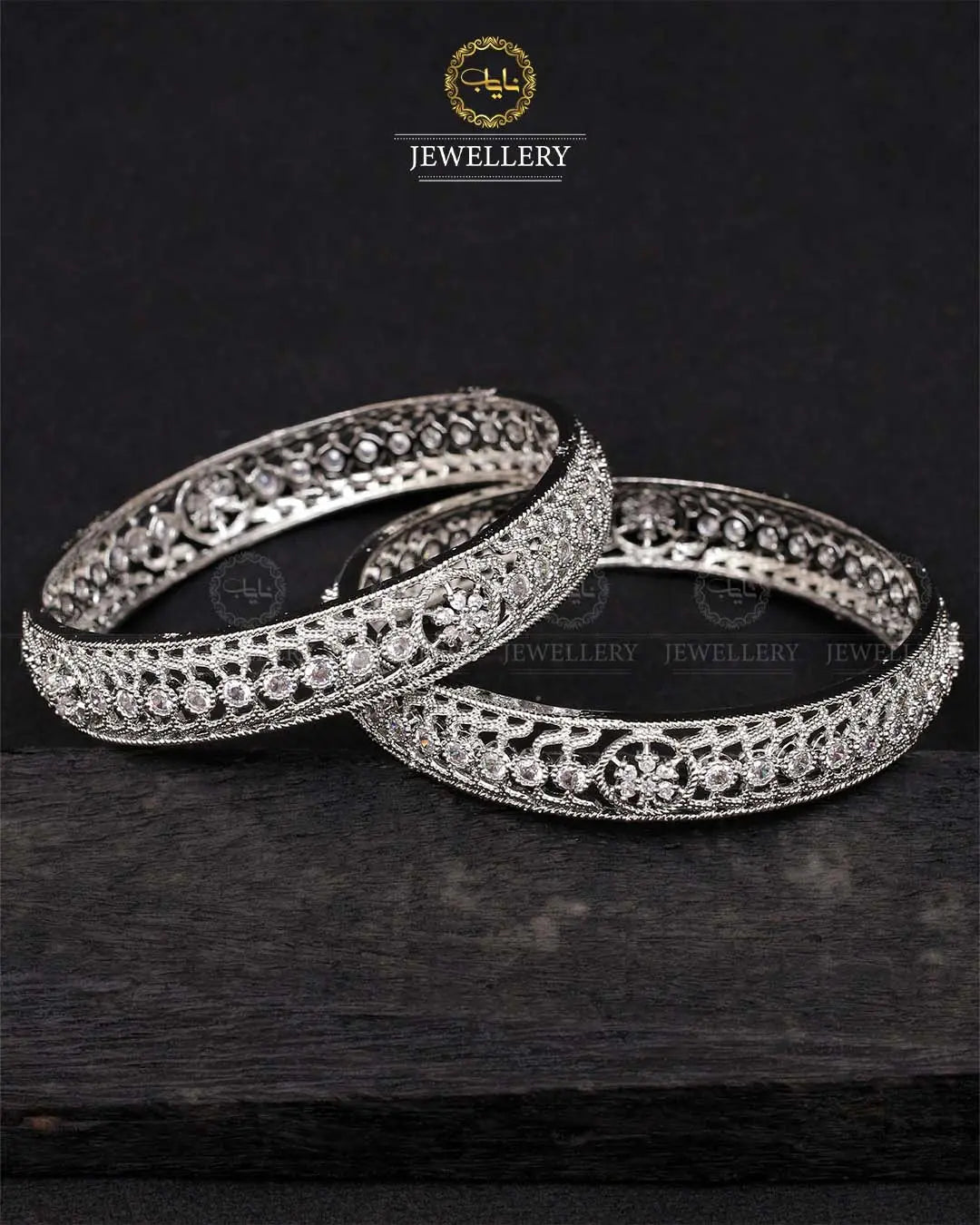 American Dimond Bangles (pair) -2050-Silver Nayab Jewellery