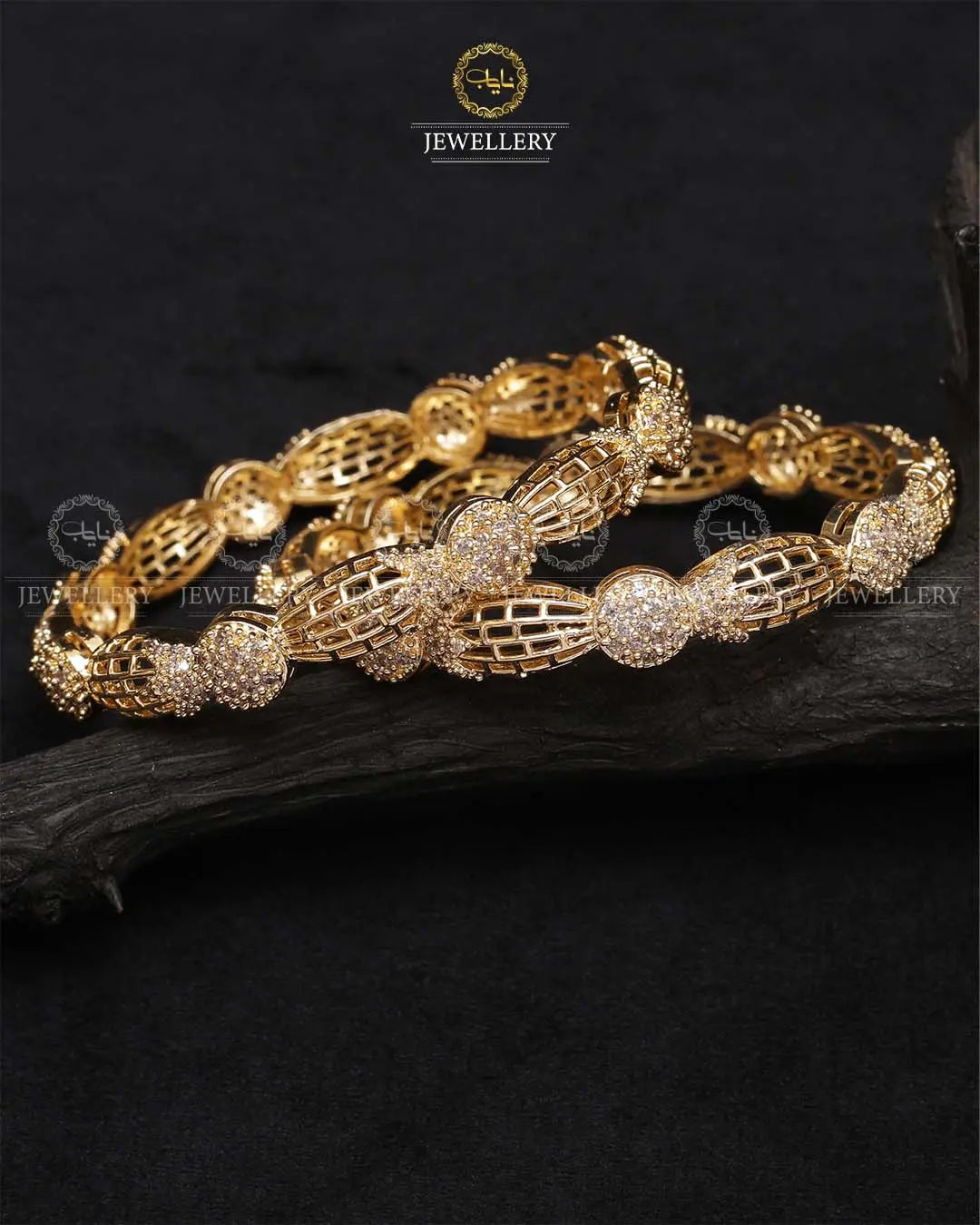 American Dimond Bowl Bangles (pair)-2209 Nayab Jewellery