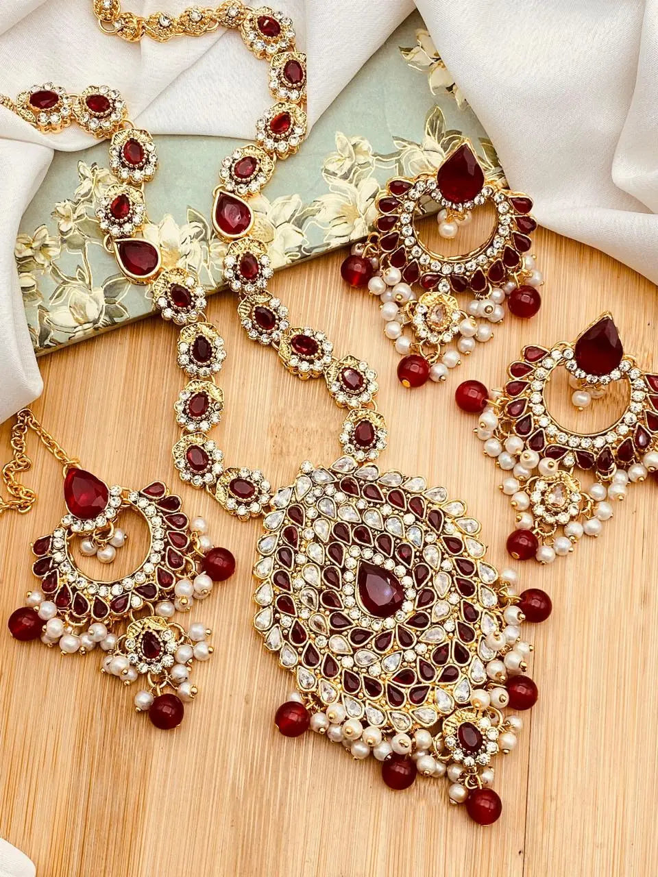 Aqua Mala Set with Hoops & Tika -2266 Nayab Jewellery