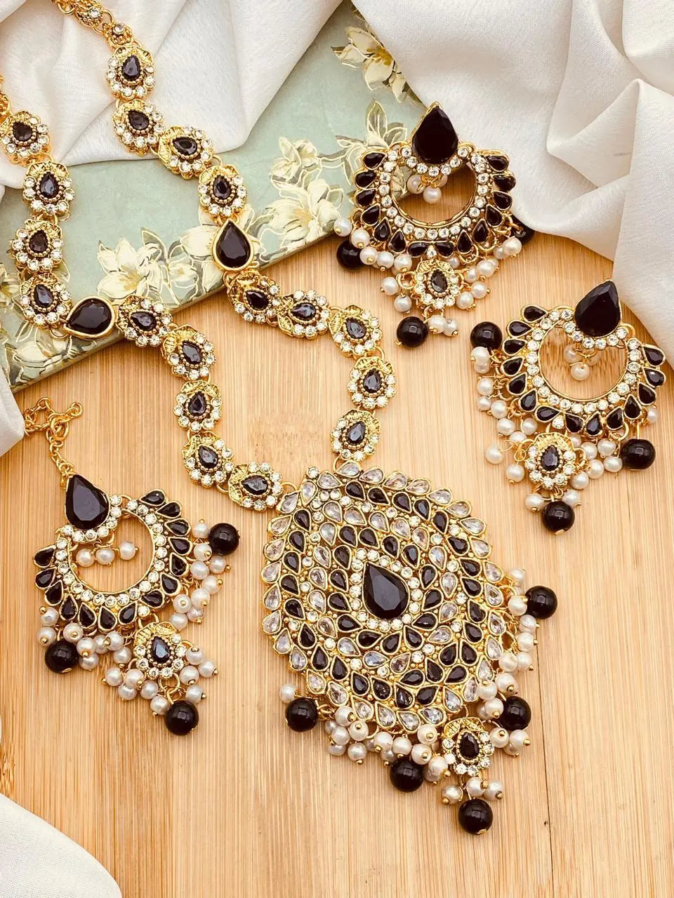 Aqua Mala Set with Hoops & Tika -2266 Nayab Jewellery