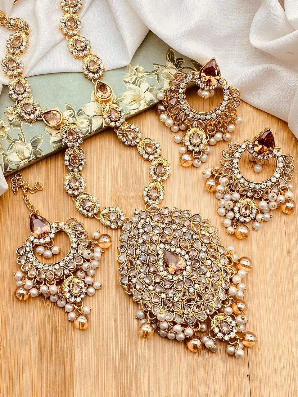 Aqua Mala Set with Hoops & Tika -2266 Nayab Jewellery