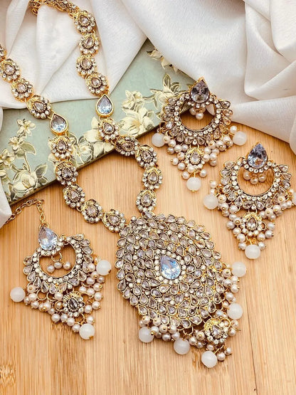 Aqua Mala Set with Hoops & Tika -2266 Nayab Jewellery