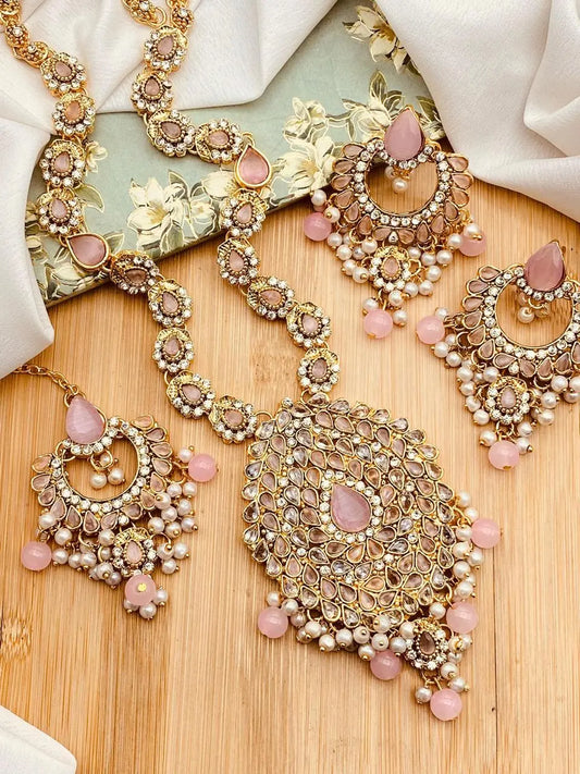 Aqua Mala Set with Hoops & Tika -2266 Nayab Jewellery