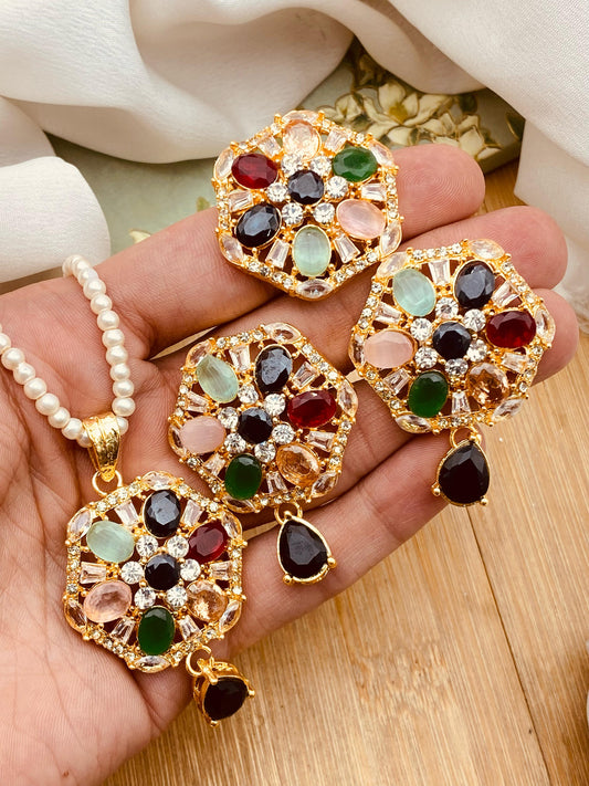 Egyptian Flower Combo Locket set-2437-Golden