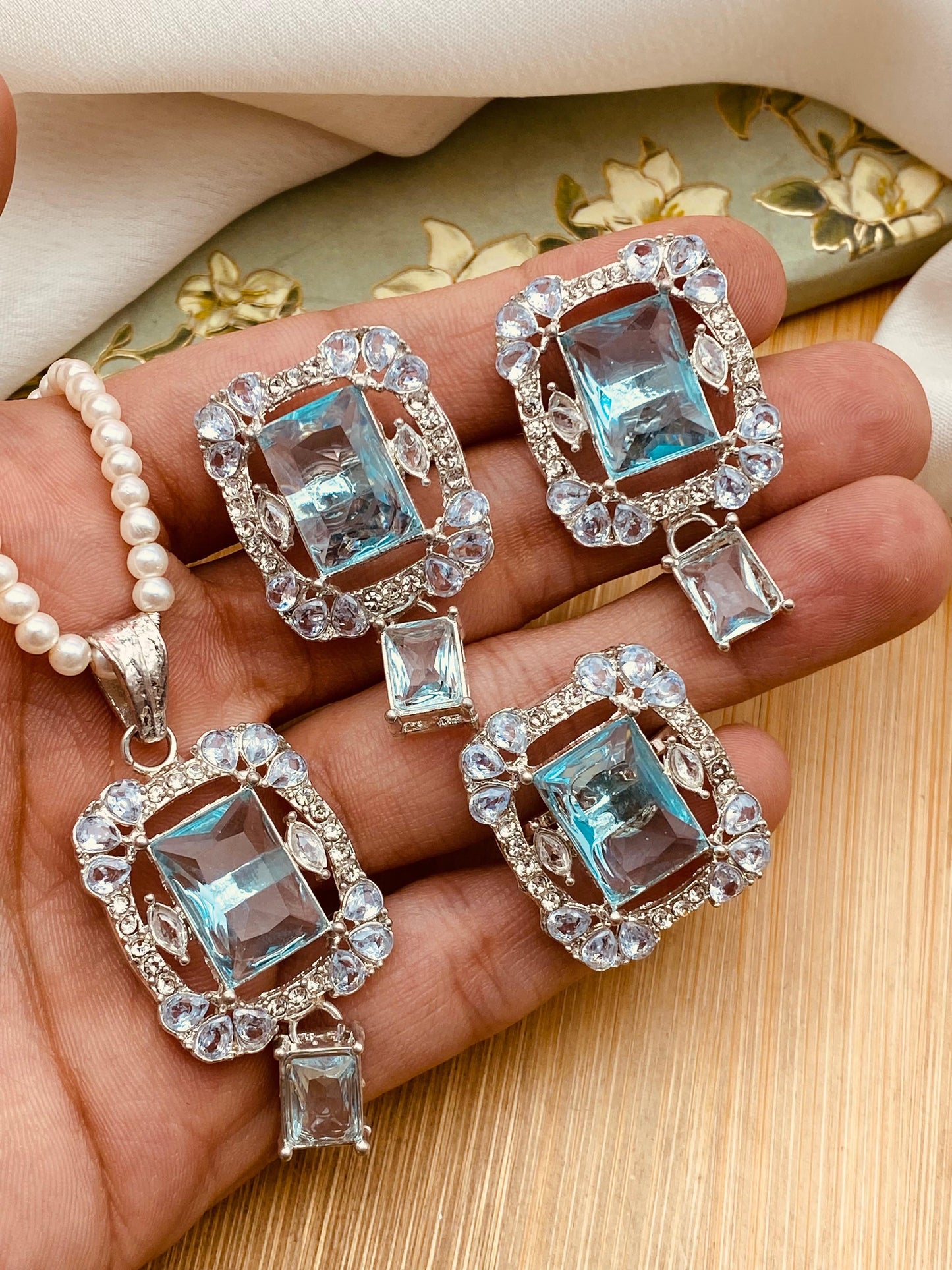Zirconia square Locket Combo set with Mala-2459 Nayab Jewellery