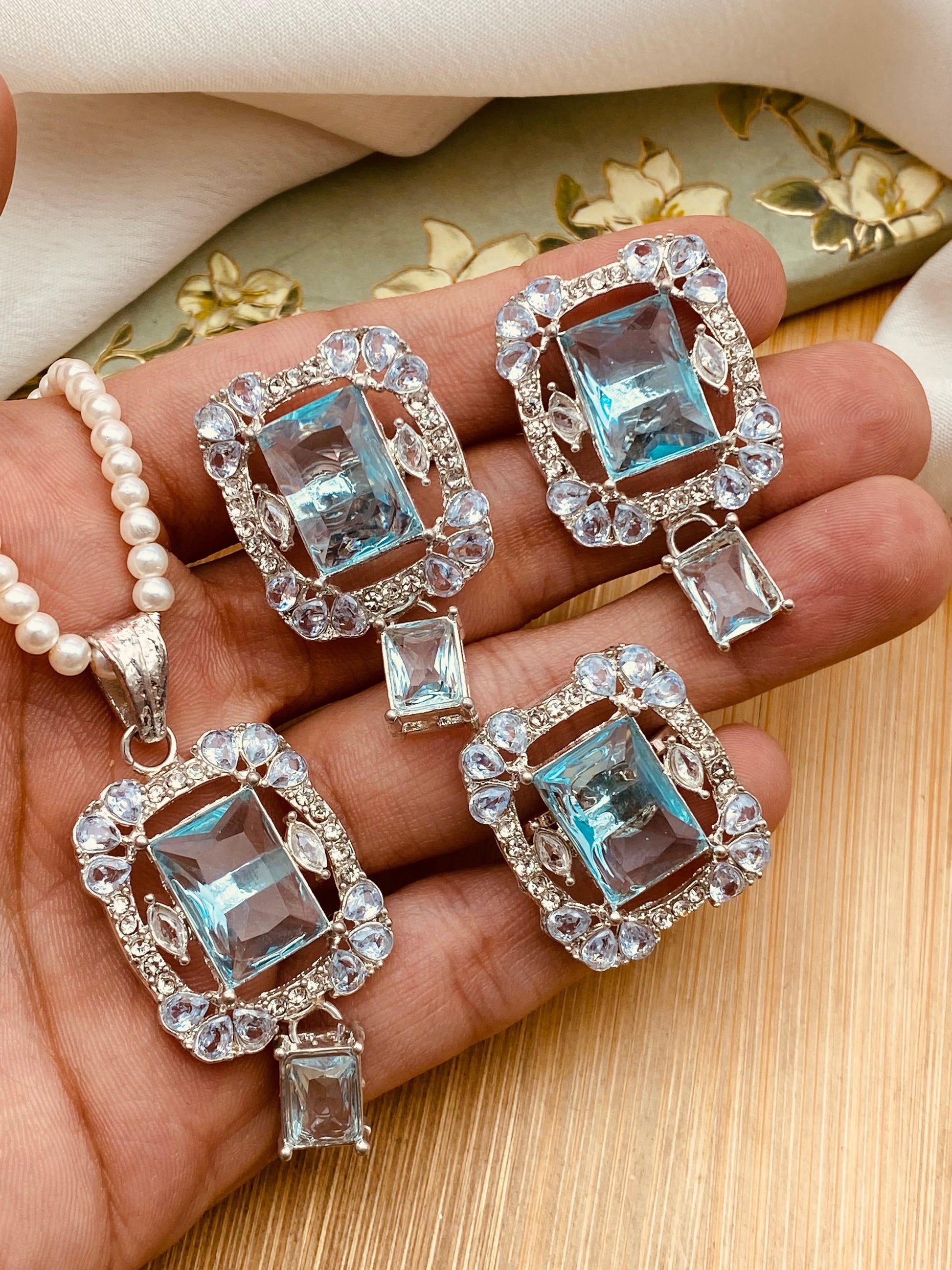 Zirconia square Locket Combo set with Mala-2459 Nayab Jewellery