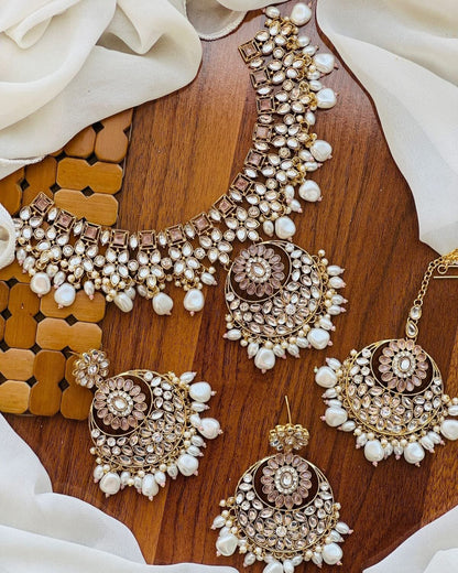 Uncut kundan Necklace with Baali Tika-2793 Nayab Jewellery