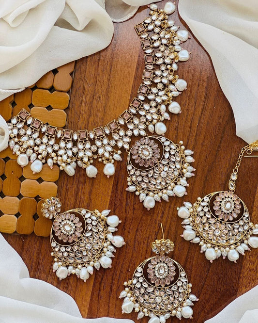 Uncut kundan Necklace with Baali Tika-2793 Nayab Jewellery
