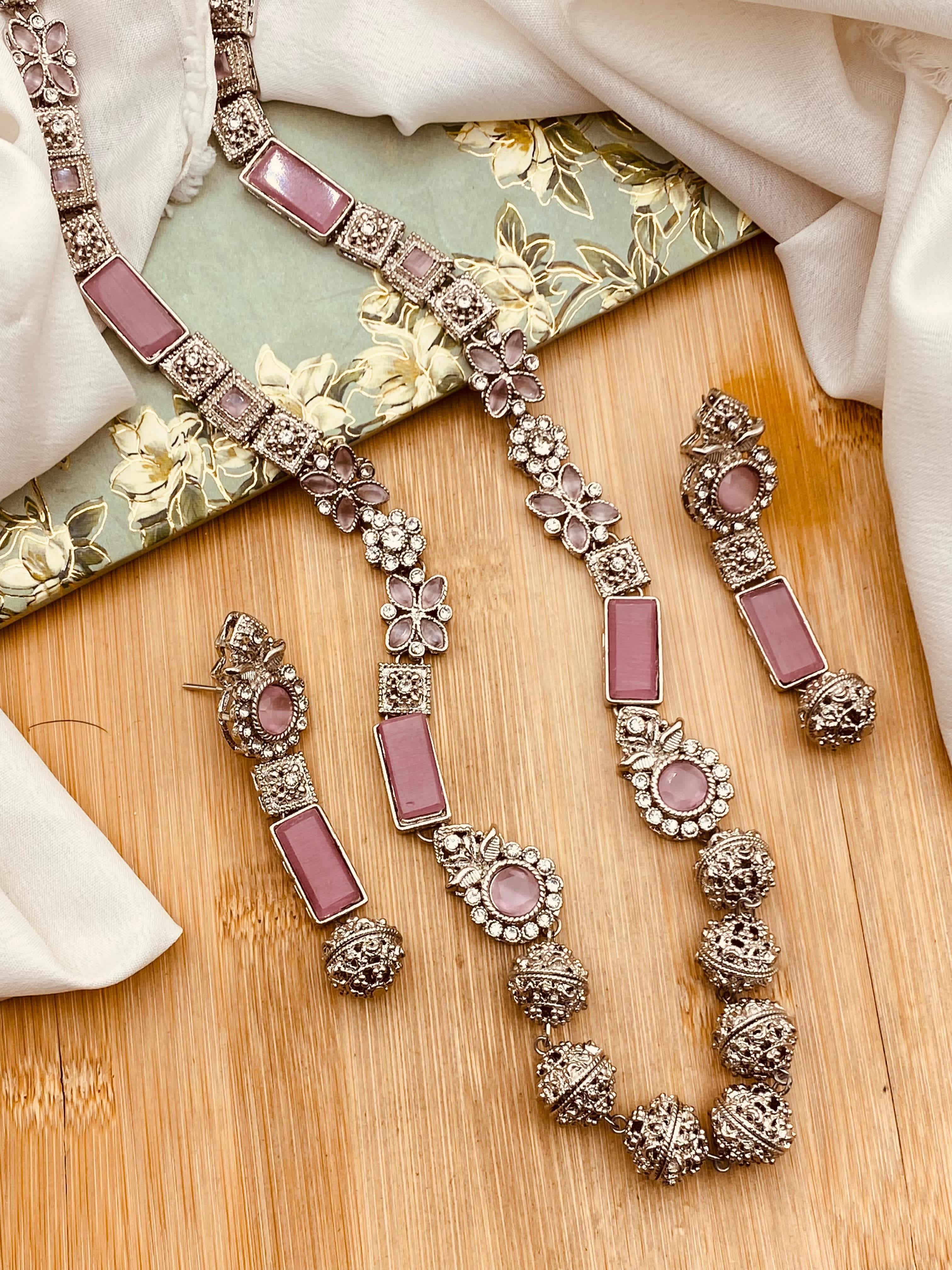 Trendy Bridal Egyptian Mala with Earring NJ-1166-Silver