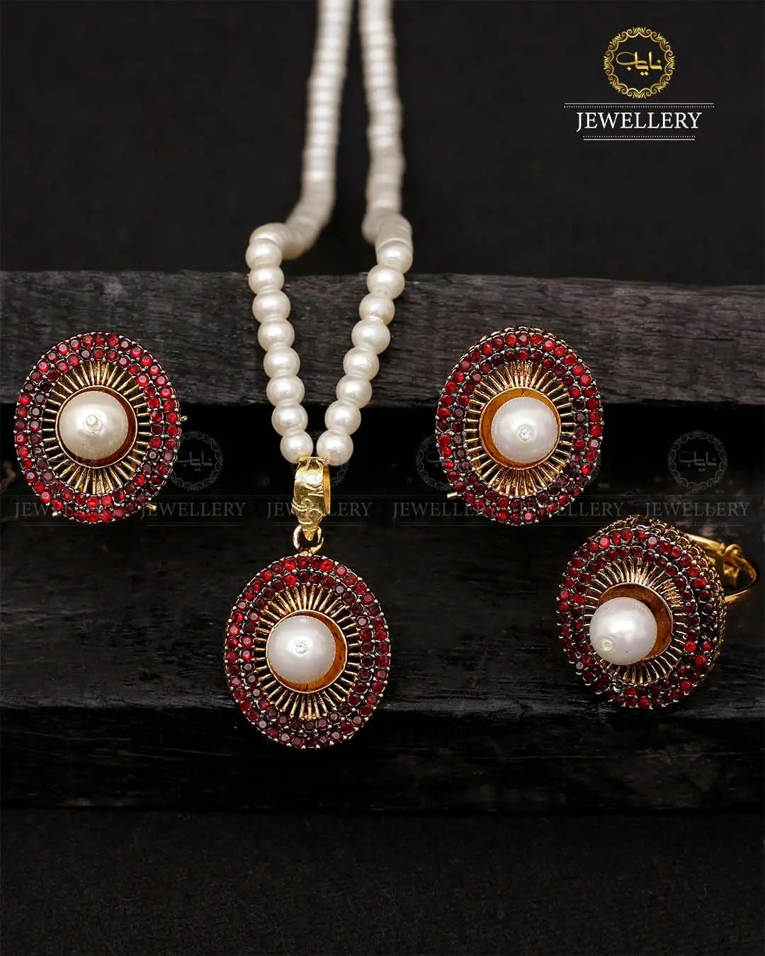 Charming Locket Combo set with Pearl Mala & Adjustable Ring-2053 Nayab Jewellery