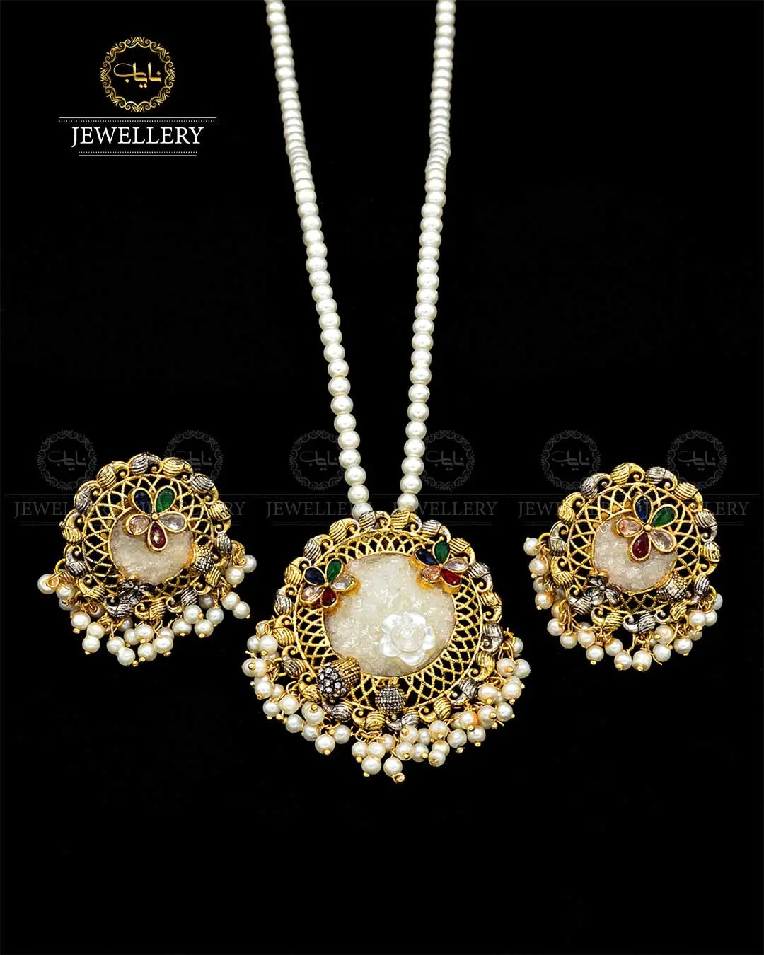 Crush Locket set with pearl mala NJ-1818 Nayab Jewellery