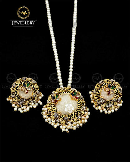 Crush Locket set with pearl mala NJ-1818 Nayab Jewellery