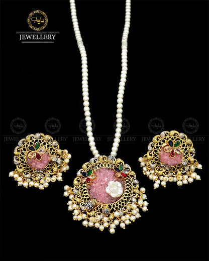Crush Locket set with pearl mala NJ-1818 Nayab Jewellery