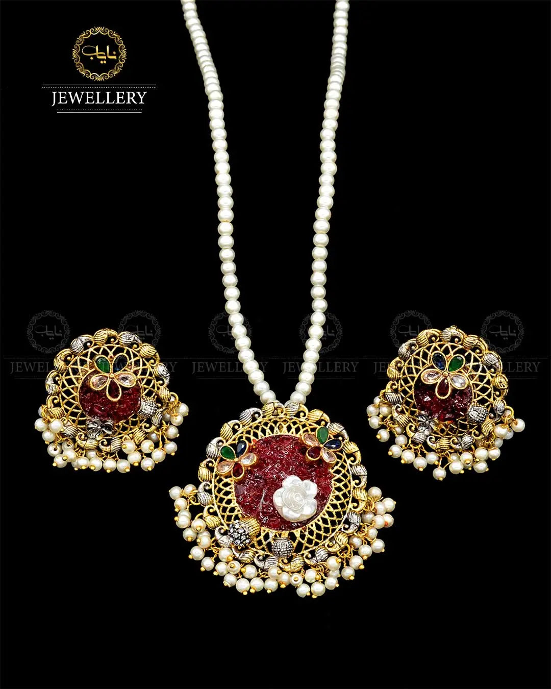 Crush Locket set with pearl mala NJ-1818 Nayab Jewellery