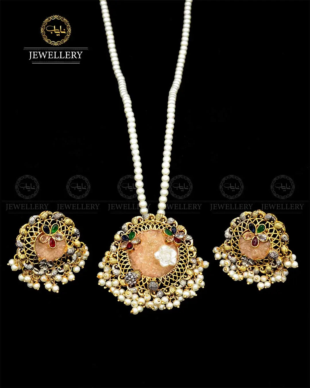 Crush Locket set with pearl mala NJ-1818 Nayab Jewellery