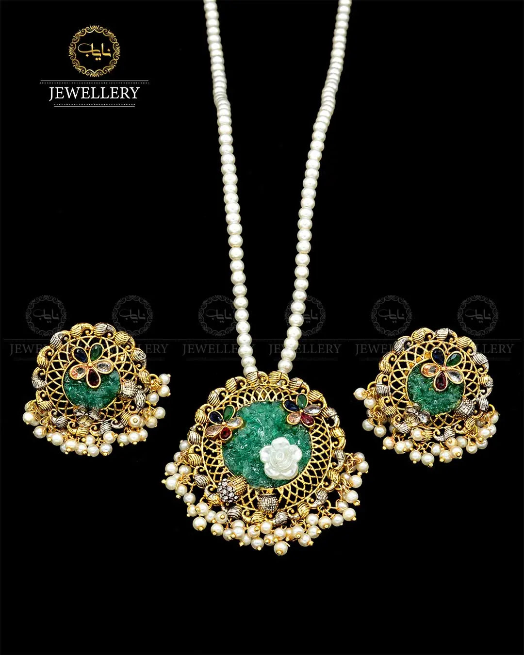 Crush Locket set with pearl mala NJ-1818 Nayab Jewellery