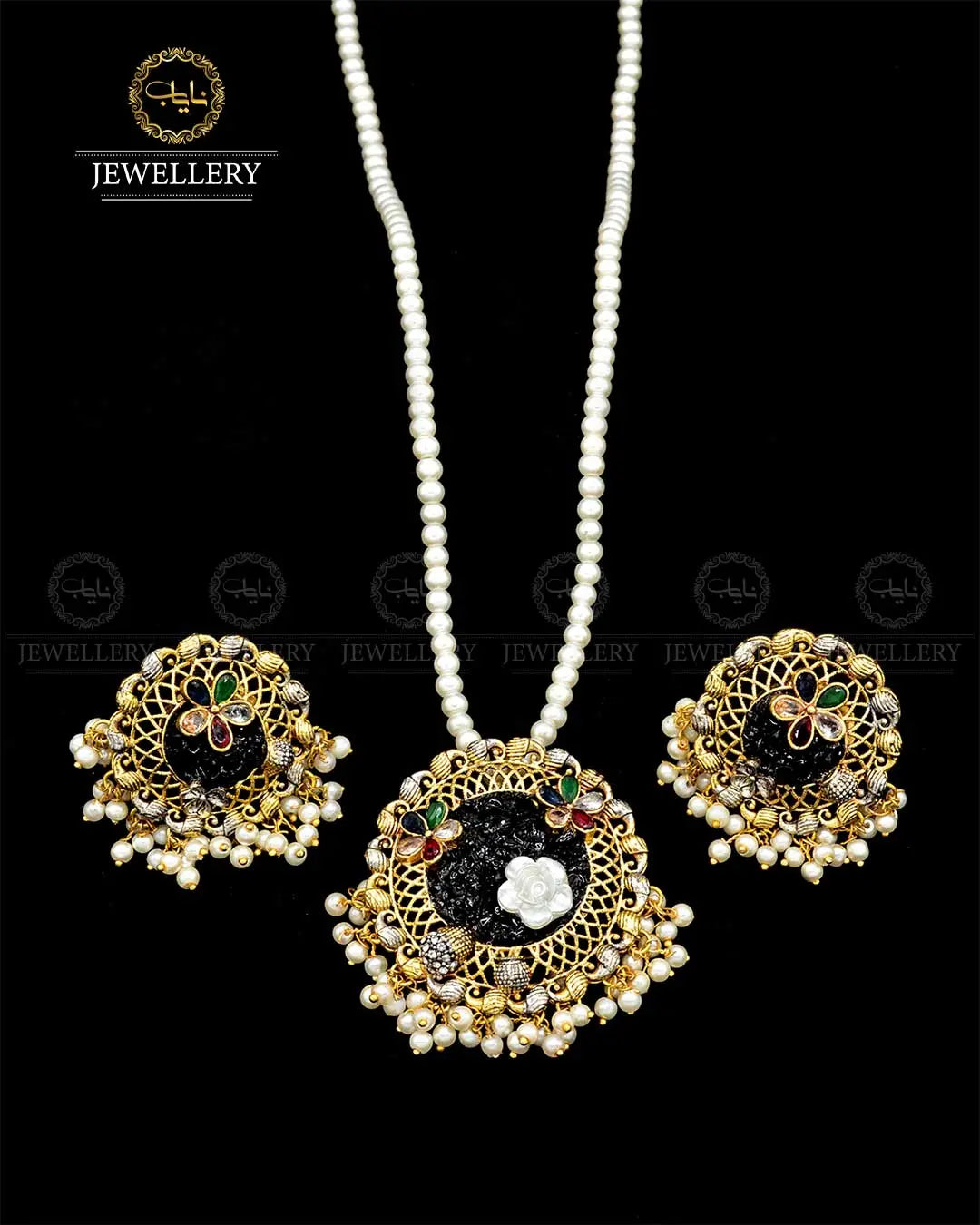 Crush Locket set with pearl mala NJ-1818 Nayab Jewellery