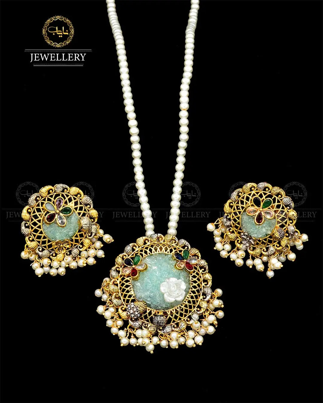 Crush Locket set with pearl mala NJ-1818 Nayab Jewellery