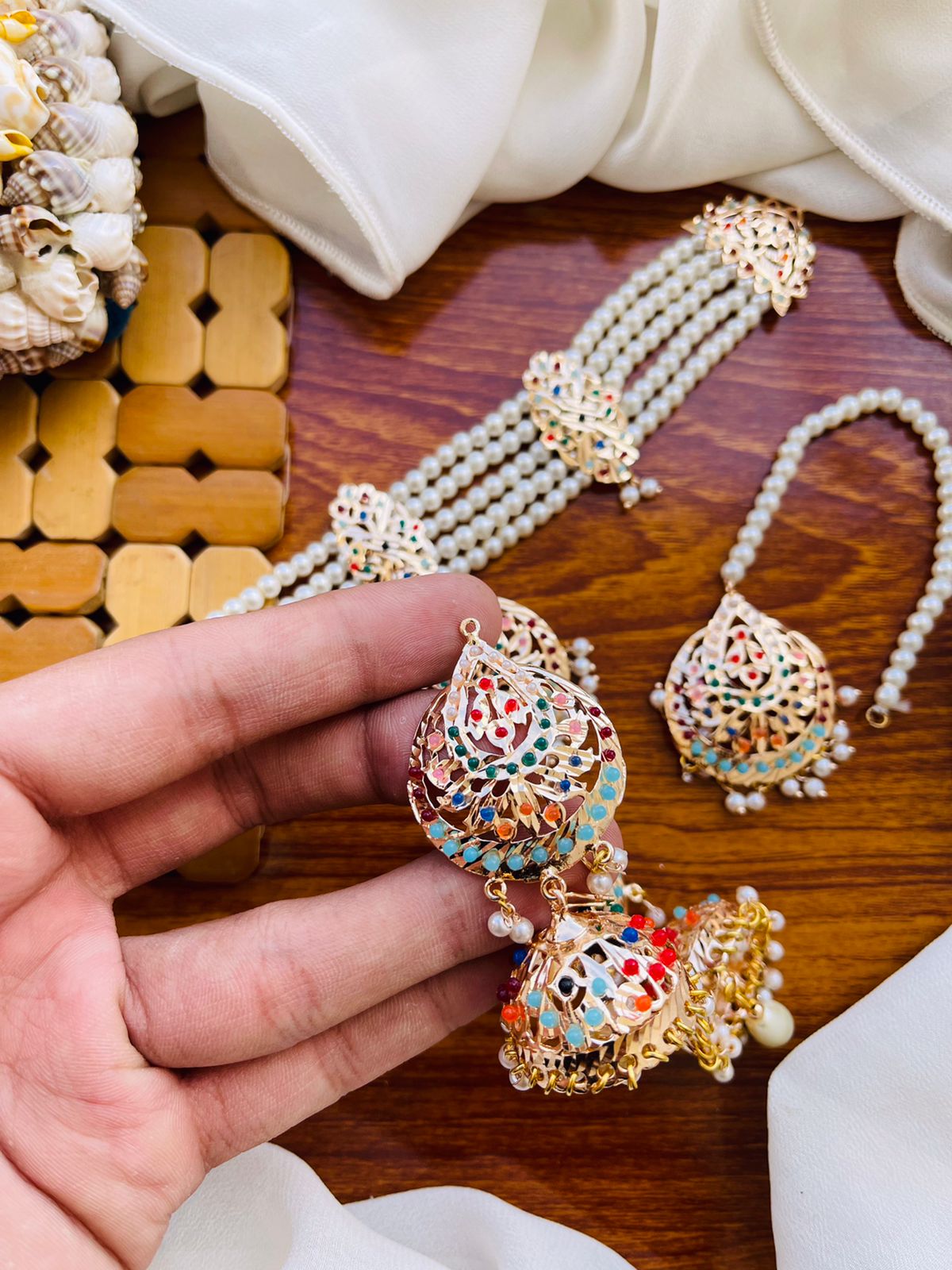 Gold plated Hyedrabadi Chokar with Jhumki Tika-2794 Nayab Jewellery