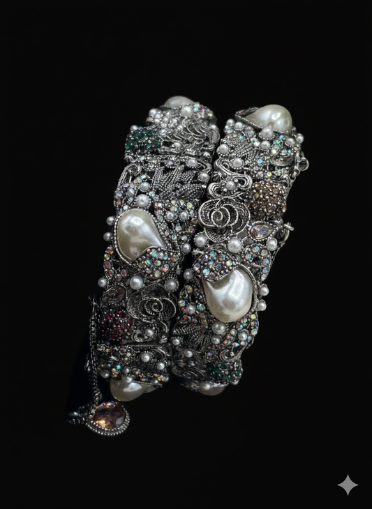 Turkish Victorian Polish Mother Pearl Openable Bangles (pair) -2722- V