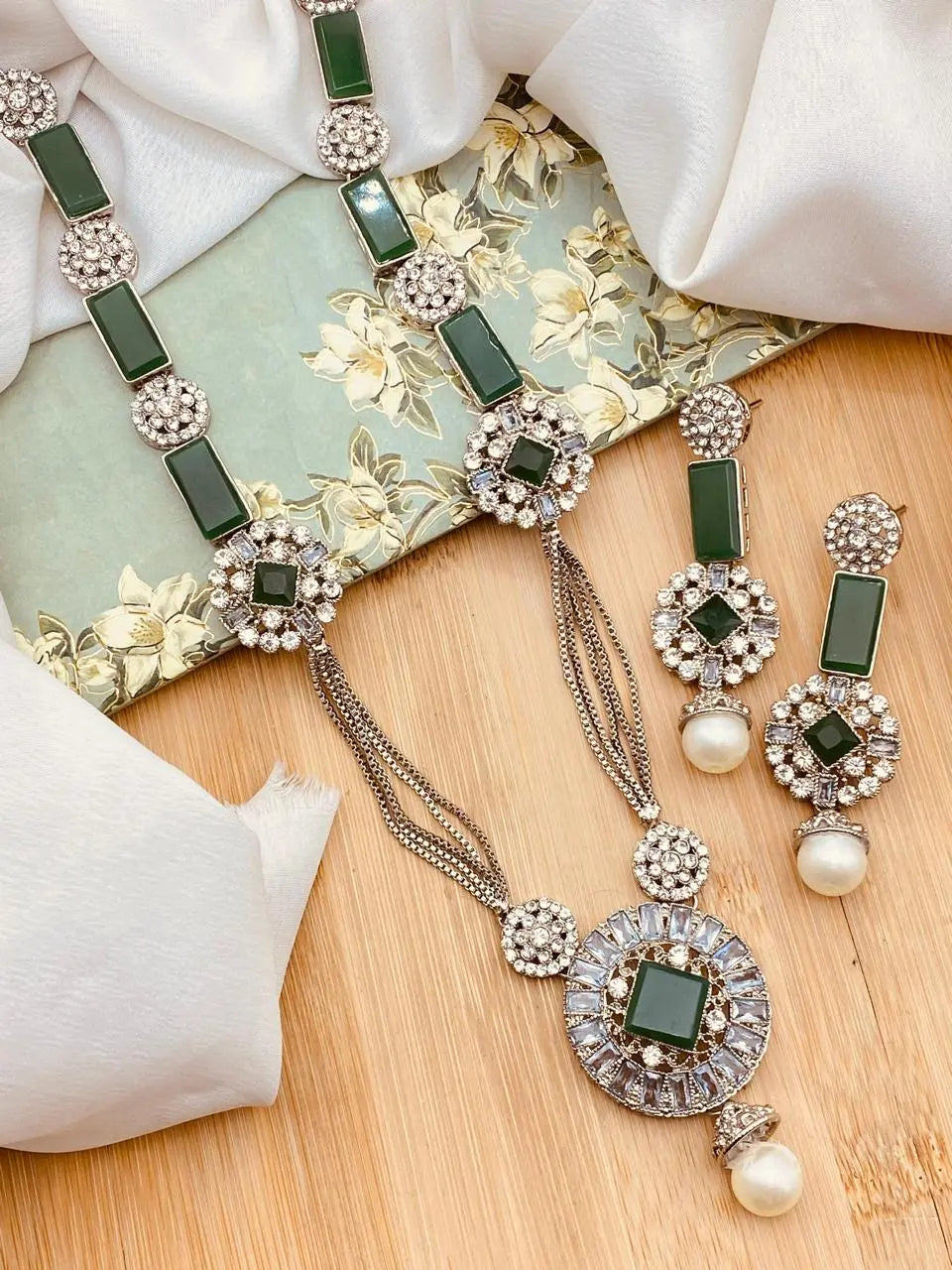 Delta Mala Set with Hoops & Tika -2267 Nayab Jewellery