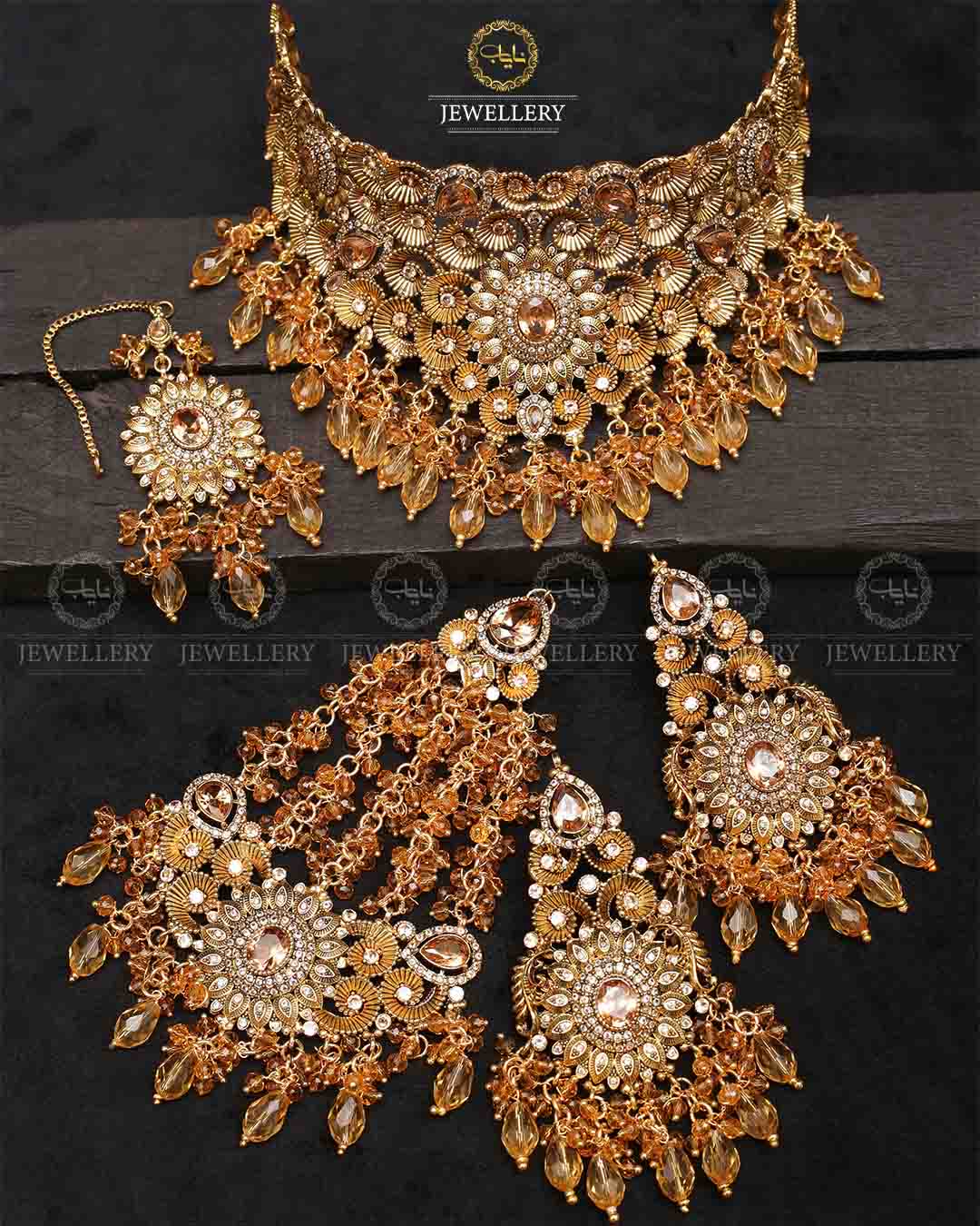 Designer Bridal set with jhomer-2291-Golden Nayab Jewellery