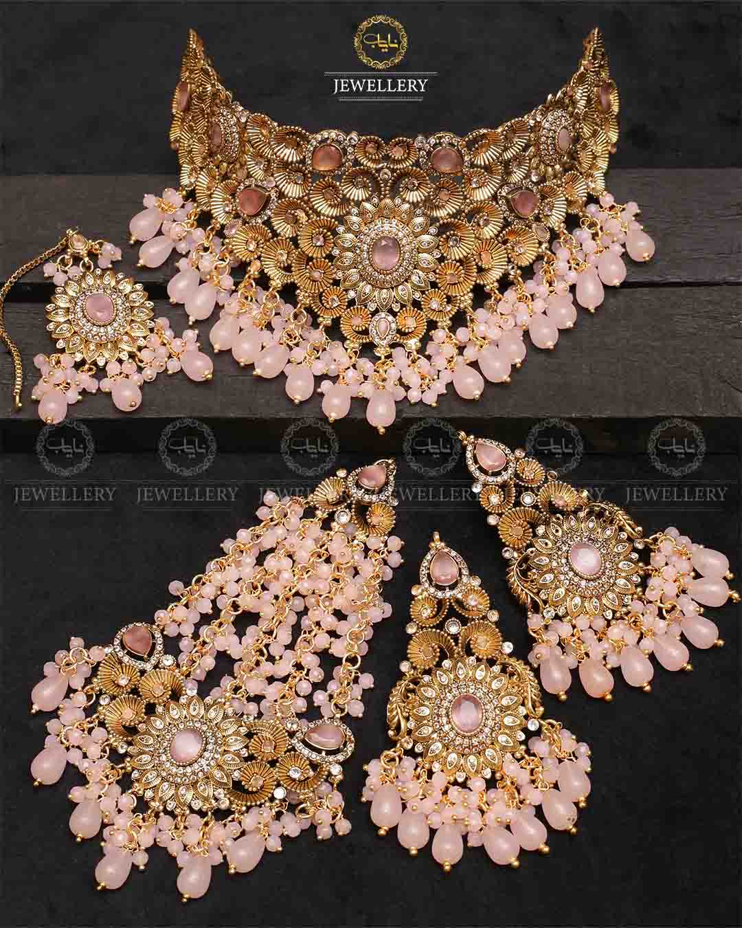 Designer Bridal set with jhomer-2291-Golden Nayab Jewellery