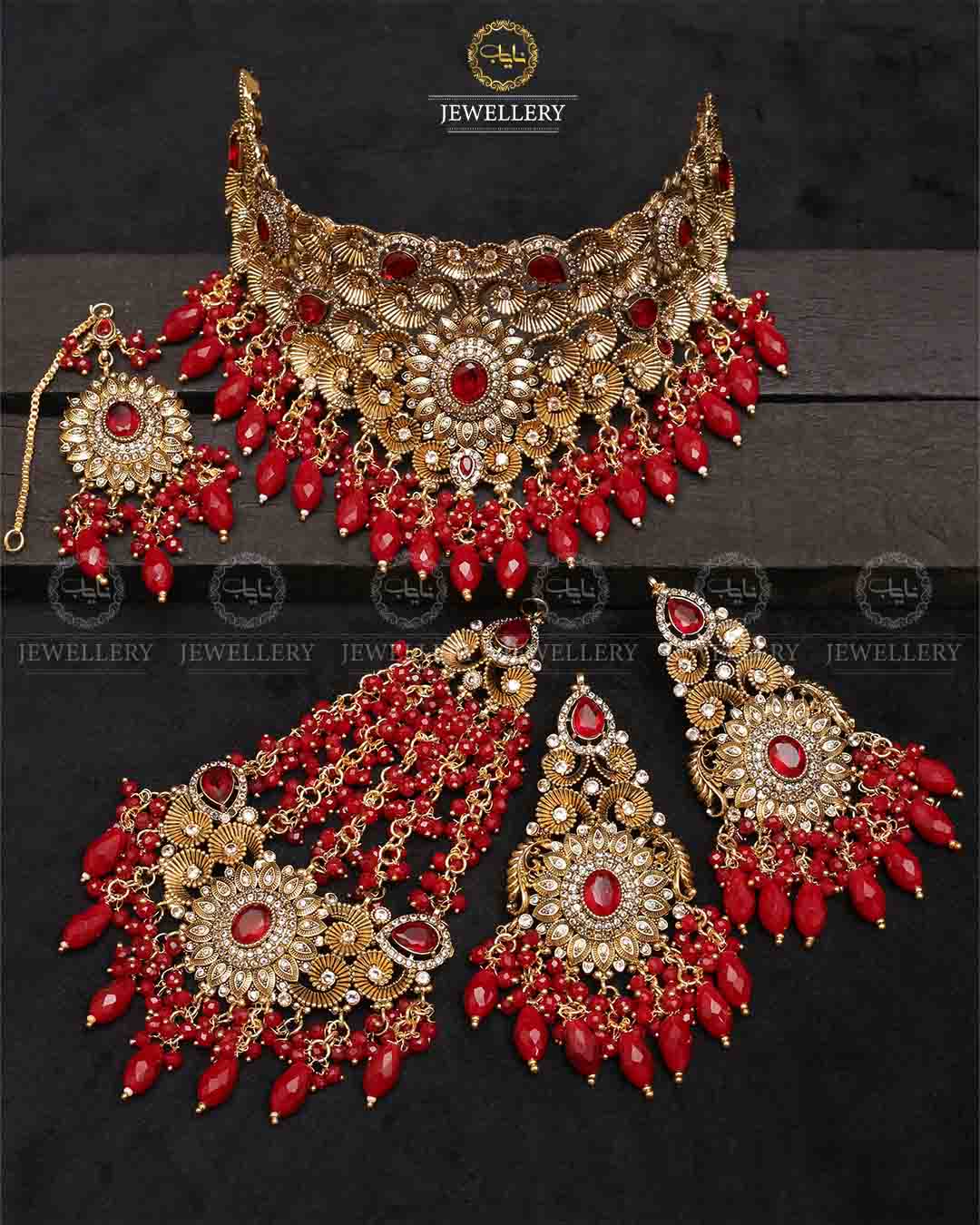 Designer Bridal set with jhomer-2291-Golden Nayab Jewellery