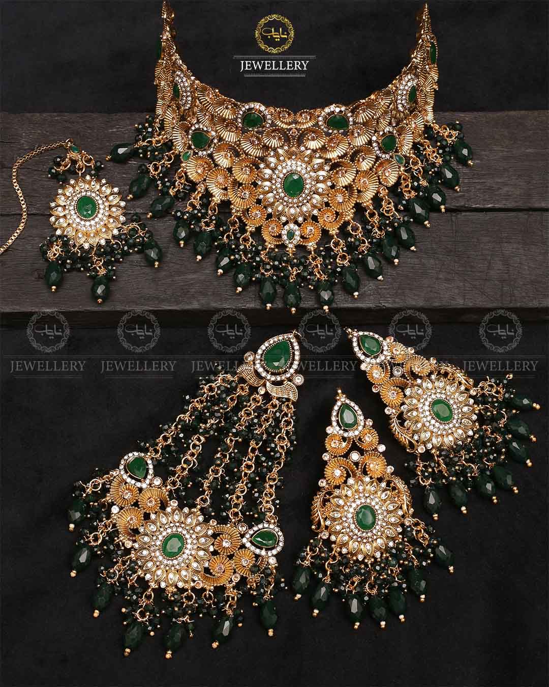 Designer Bridal set with jhomer-2291-Golden Nayab Jewellery