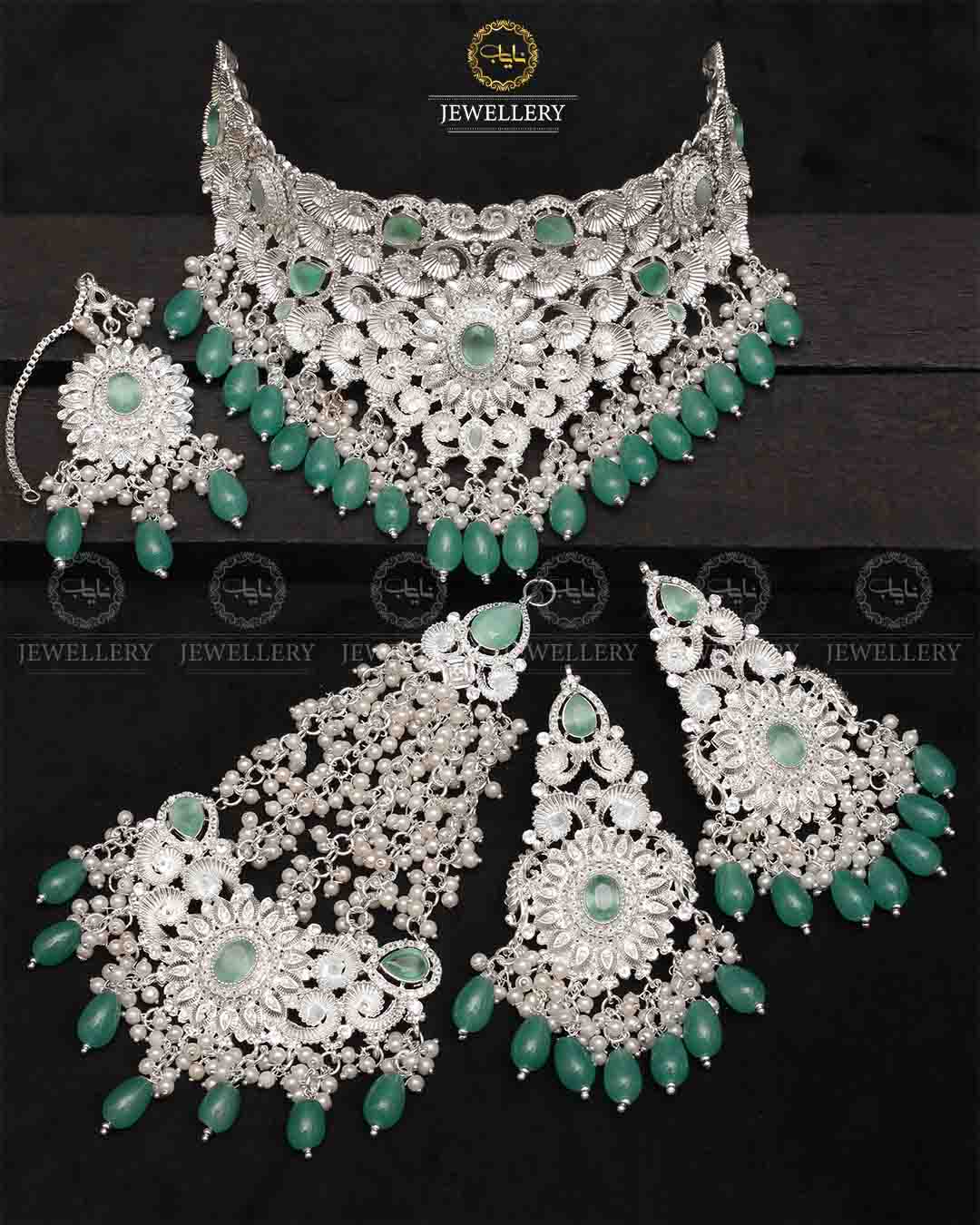 Designer Bridal set with jhomer-2291-Silver Nayab Jewellery