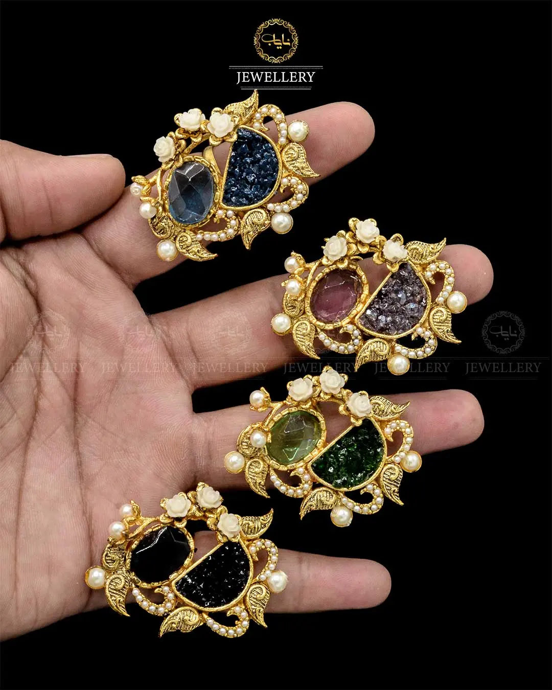 Designer Crush with Doublet Stone Adjustable Ring NJ-1867 Nayab Jewellery