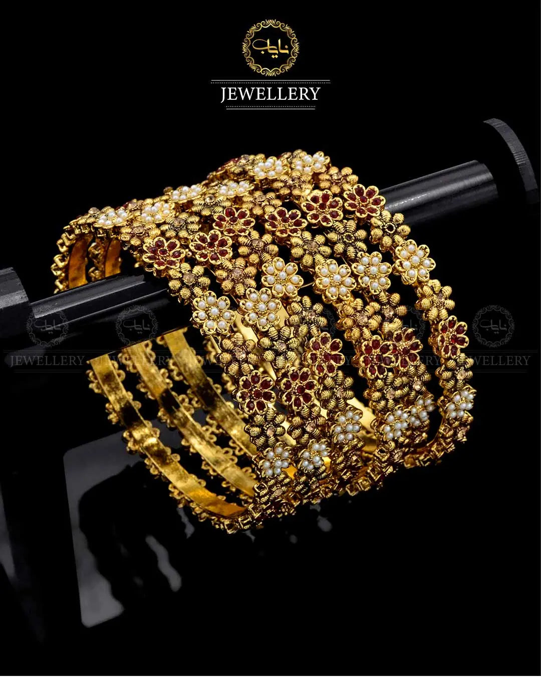 Designer Flower 6 pcs bangles set NJ-1766-Maroon Nayab Jewellery