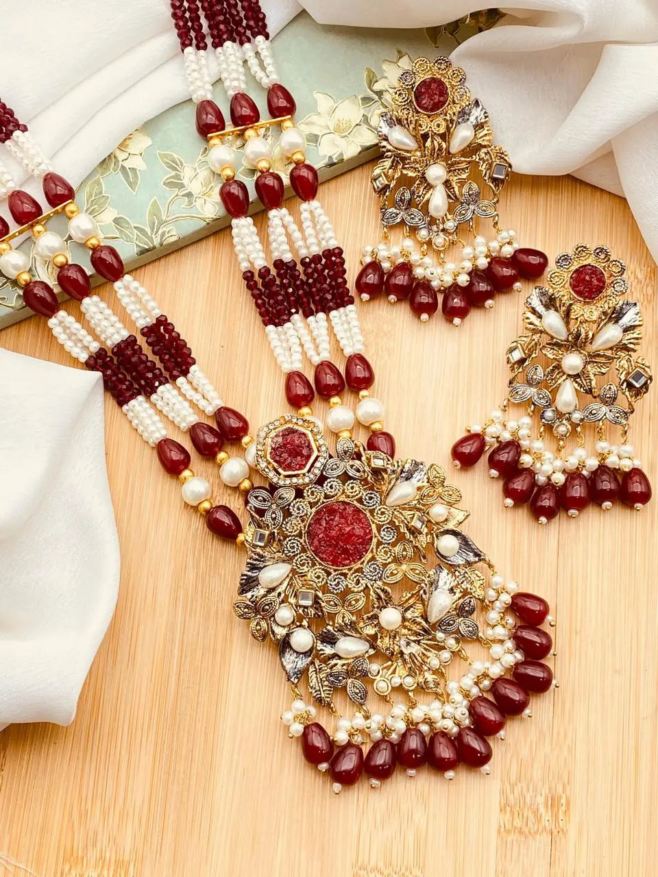 Designer Handmade Crush Stones Mala set-2045 Nayab Jewellery