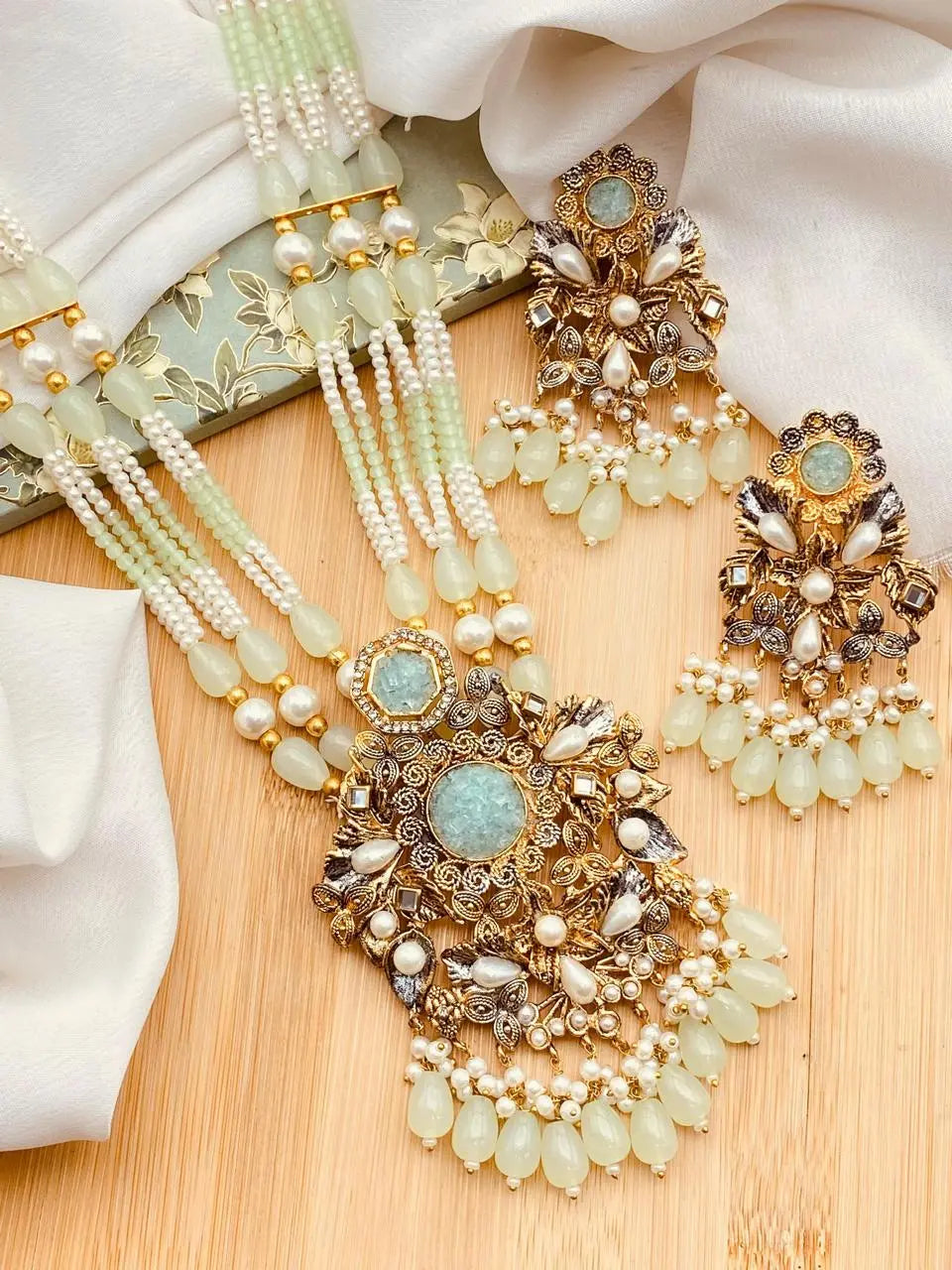 Designer Handmade Crush Stones Mala set-2045 Nayab Jewellery