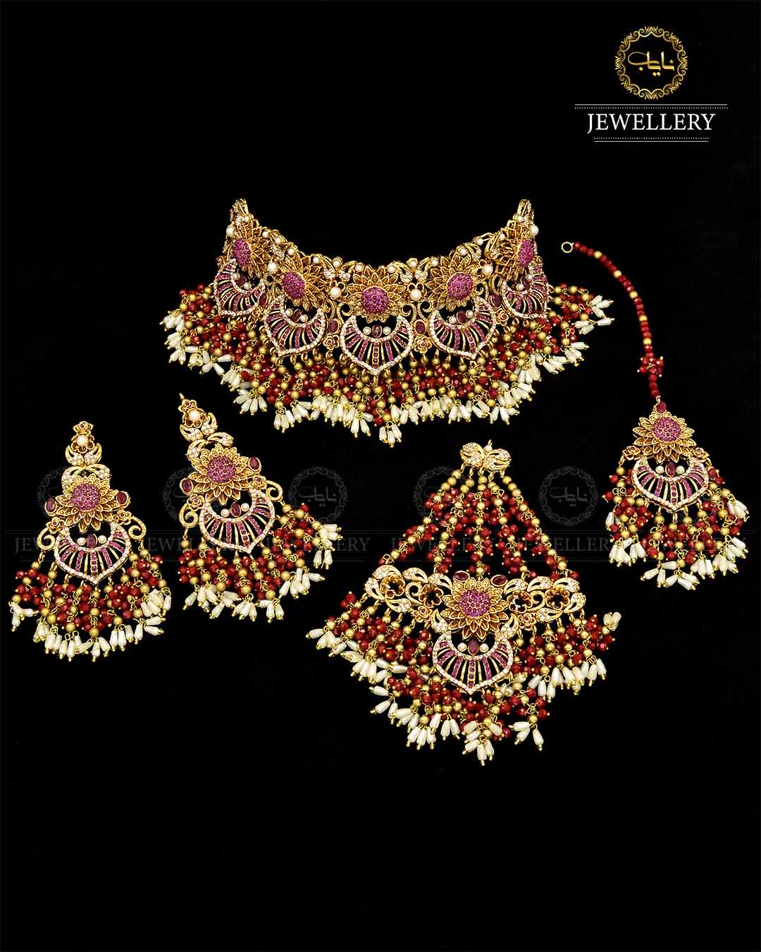 Designer Real stone Bridal set NJ -1673 Nayab Jewellery