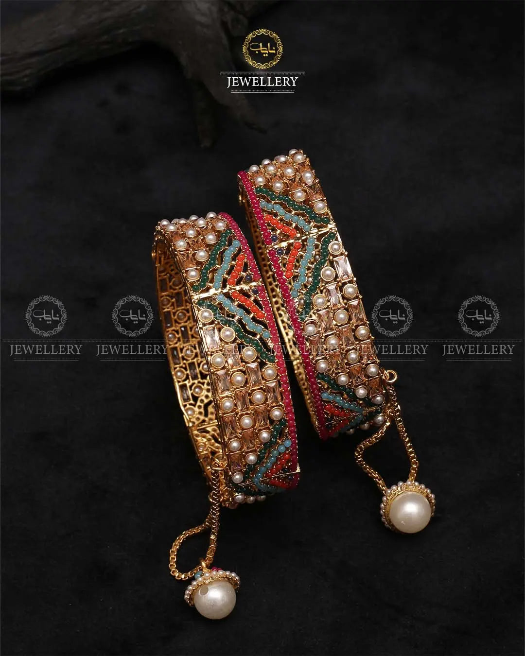 Dilruba Zirconia Openable Bangles-2203-Golden (pair) Nayab Jewellery