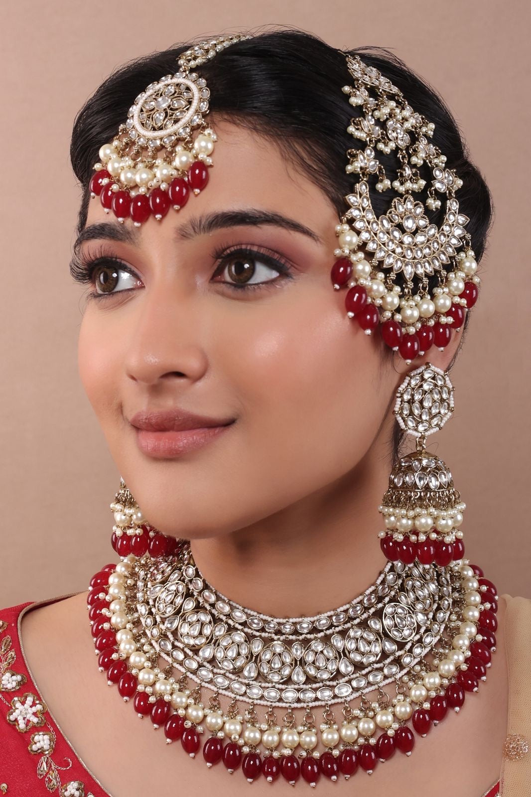 indian Kundan bridal set with jhumar & Tika -2097