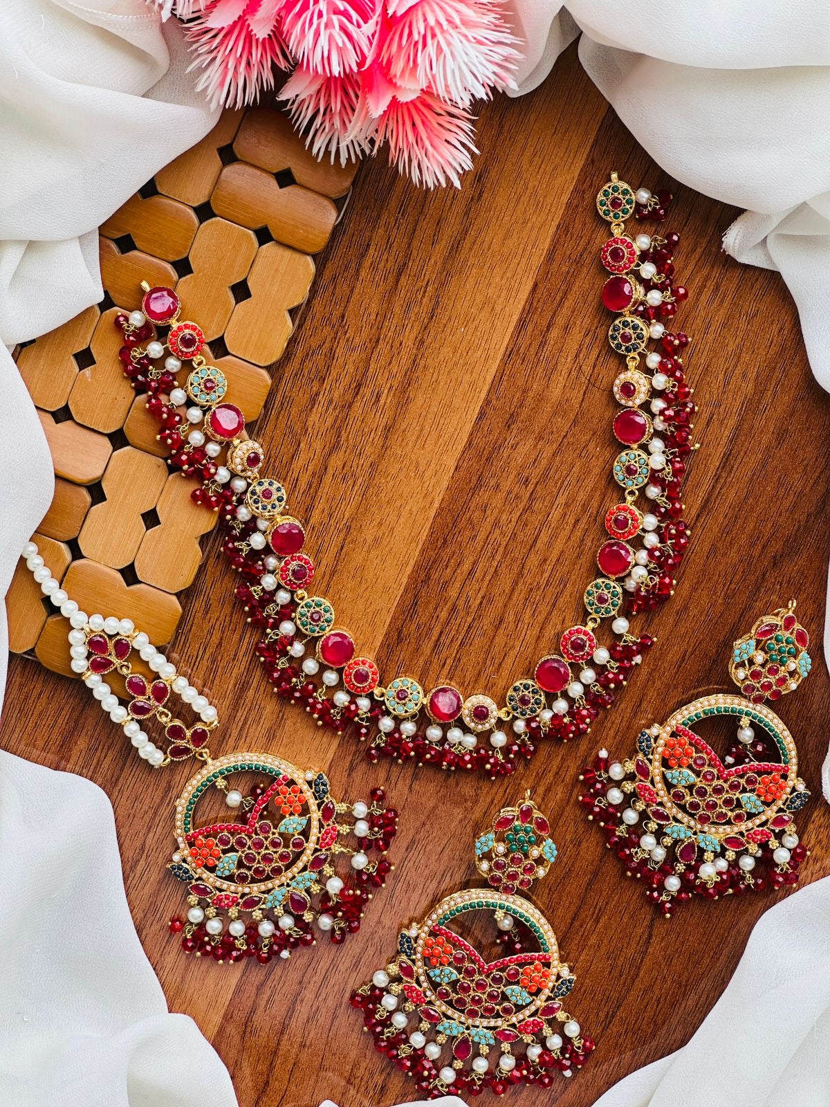 Noratan Necklace set with Tika-2614 Nayab Jewellery