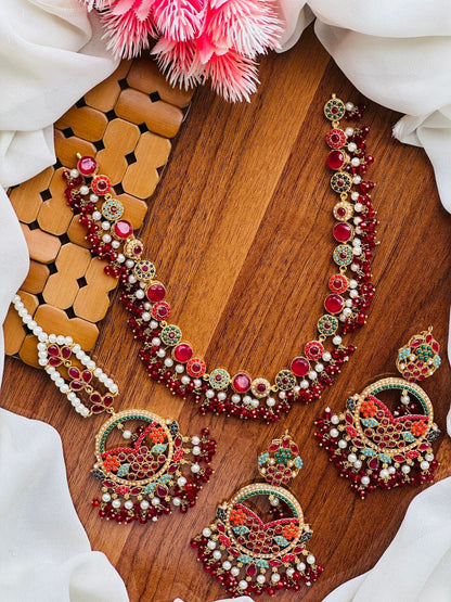 Noratan Necklace set with Tika-2614 Nayab Jewellery