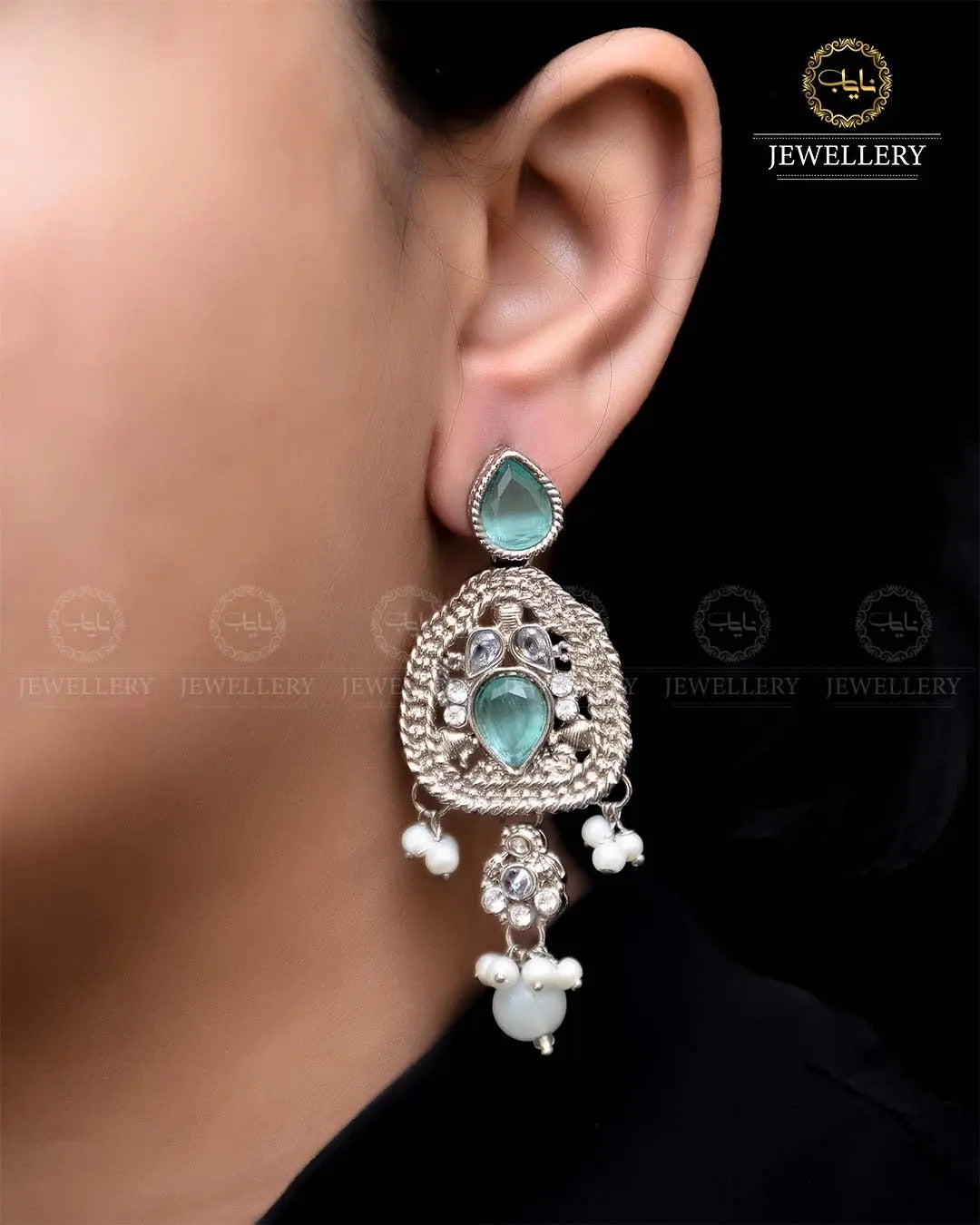 Egyptian Earrings NJ-1759-Silver Nayab Jewellery