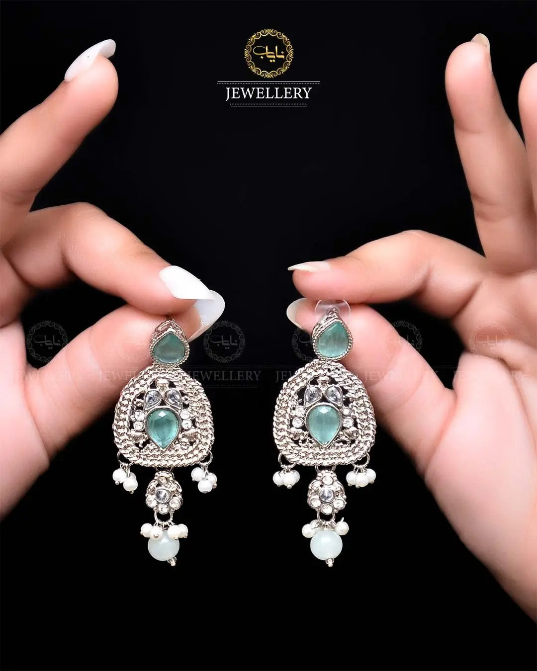 Egyptian Earrings NJ-1759-Silver Nayab Jewellery