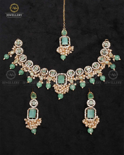 Egyptian Flexible choker Necklace set with tika-2237-Golden Nayab Jewellery