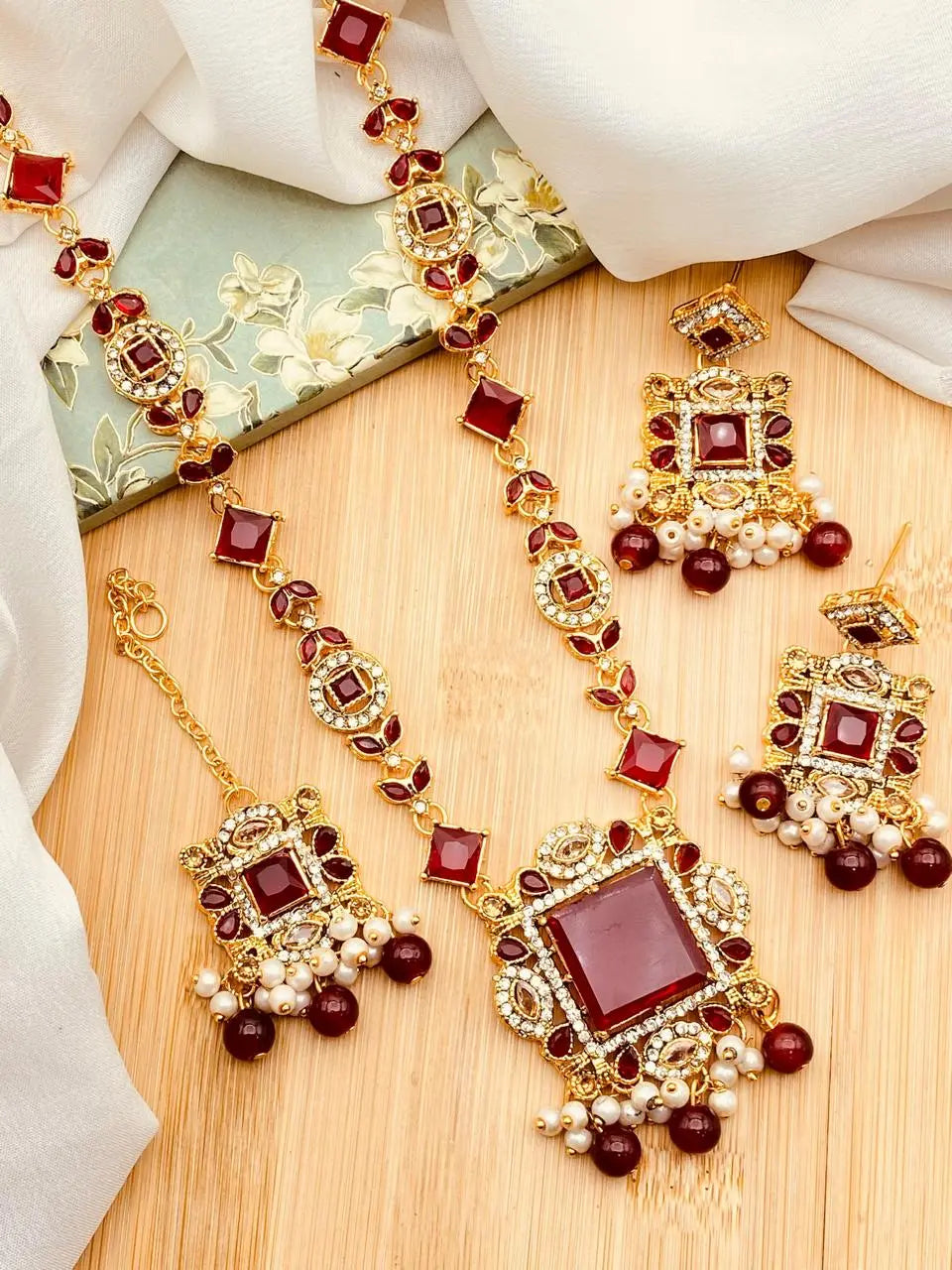 Egyptian Gems Square Stones Mala set with Tika-2046 Nayab Jewellery