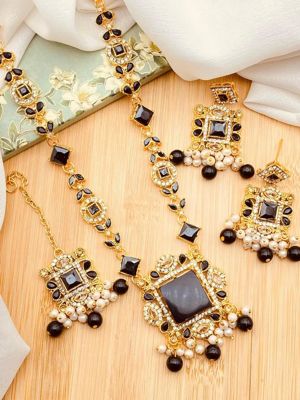 Egyptian Gems Square Stones Mala set with Tika-2046 Nayab Jewellery