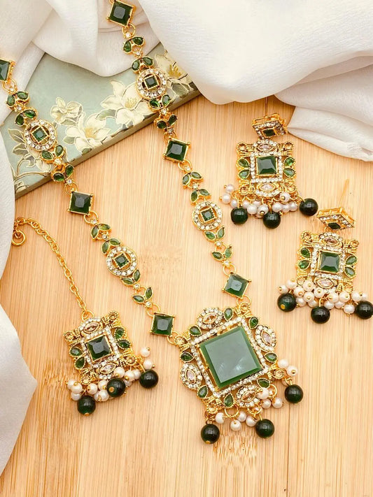 Egyptian Gems Square Stones Mala set with Tika-2046 Nayab Jewellery