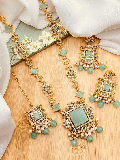 Egyptian Gems Square Stones Mala set with Tika-2046 Nayab Jewellery