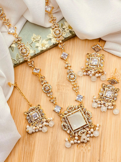 Egyptian Gems Square Stones Mala set with Tika-2046 Nayab Jewellery