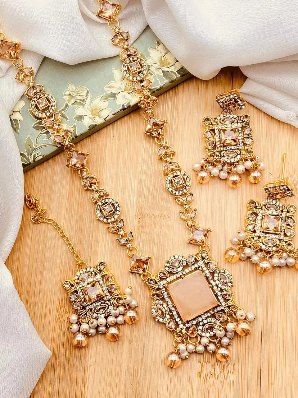 Egyptian Gems Square Stones Mala set with Tika-2046 Nayab Jewellery